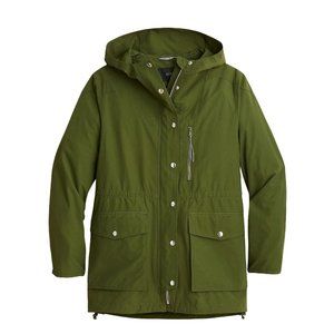 NWOT J. Crew Relaxed perfect lightweight jacket raincoat hooded BF450 Green XXS